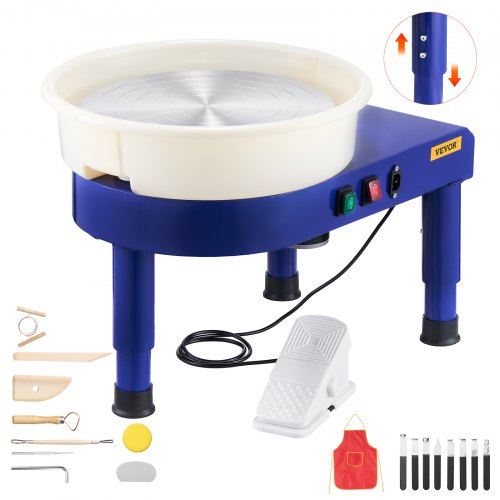 Pottery Wheel, 14 in Ceramic Wheel Forming Machine, 60-300 RPM Speed Adjustable Foot Pedal, Adjustable Lift Leg, Detachable Basin, Complete Tool Accessory Kit for Work Art Craft DIY, Blue