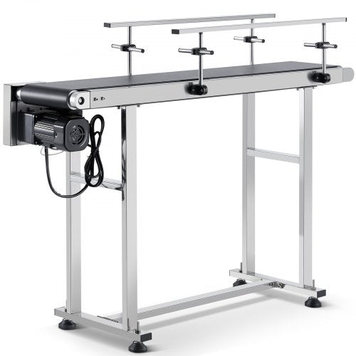 Belt Conveyor, 47 x 7.8 inch Conveyor Table, Heavy Duty Stainless Steel Motorized Belt Conveyor for Inkjet Coding Applications Powered PVC Belt Anti-Static Adjustable Speed (Double Guardrail)