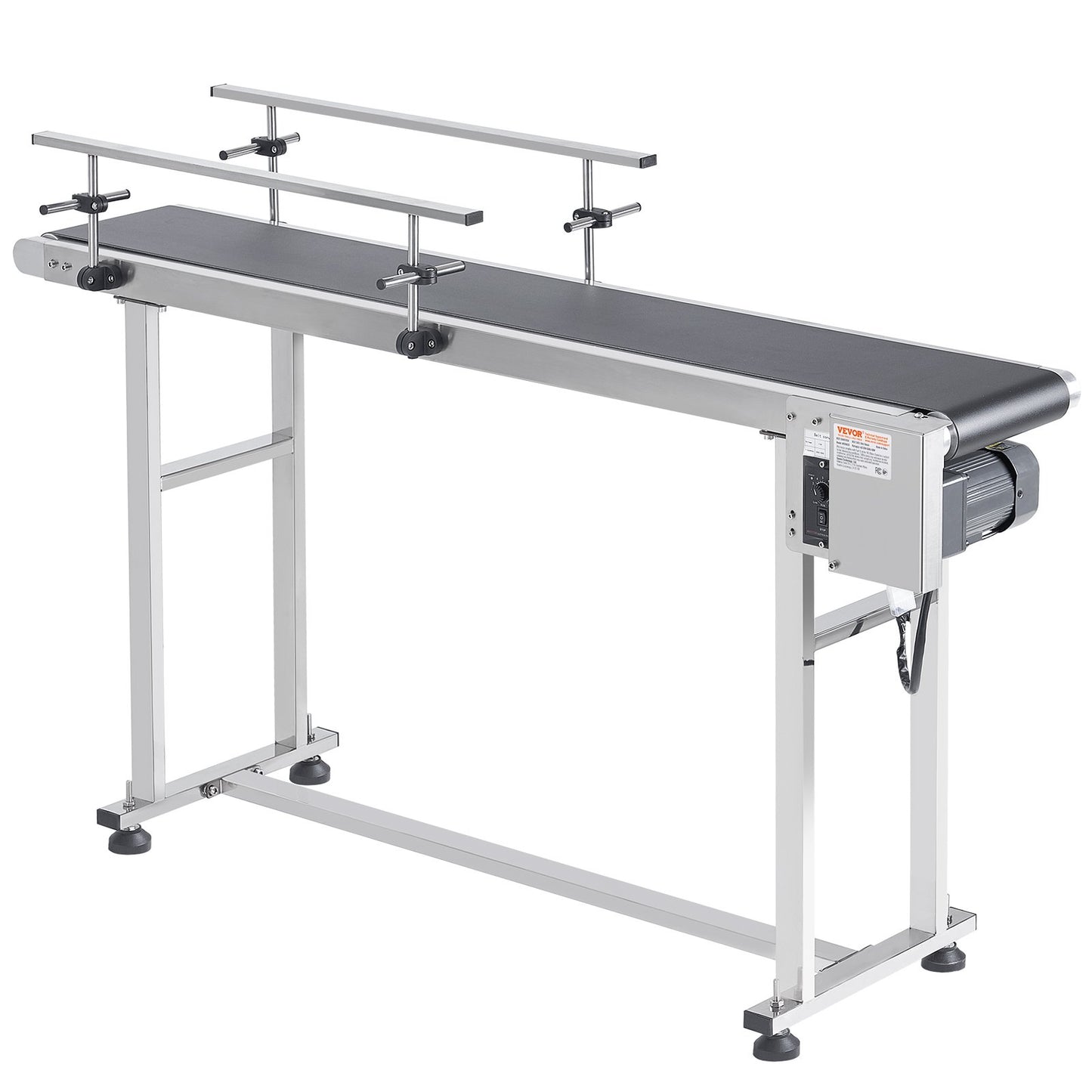 Belt conveyor, 59 x 7.8 inch conveyor table, heavy duty stainless steel Motorized belt conveyor for inkjet coding applications Drive PVC belt Antistatic adjustable speed (double guardrail)