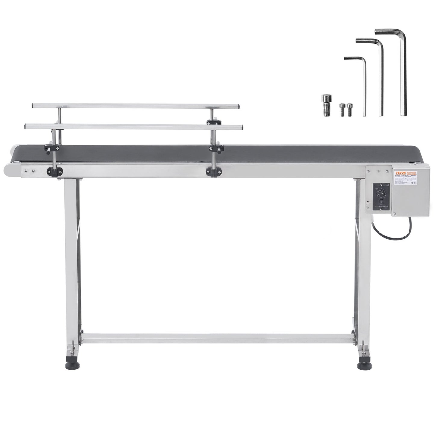 Belt conveyor, 59 x 7.8 inch conveyor table, heavy duty stainless steel Motorized belt conveyor for inkjet coding applications Drive PVC belt Antistatic adjustable speed (double guardrail)