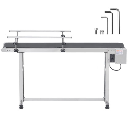Belt conveyor, 59 x 7.8 inch conveyor table, heavy duty stainless steel Motorized belt conveyor for inkjet coding applications Drive PVC belt Antistatic adjustable speed (double guardrail)