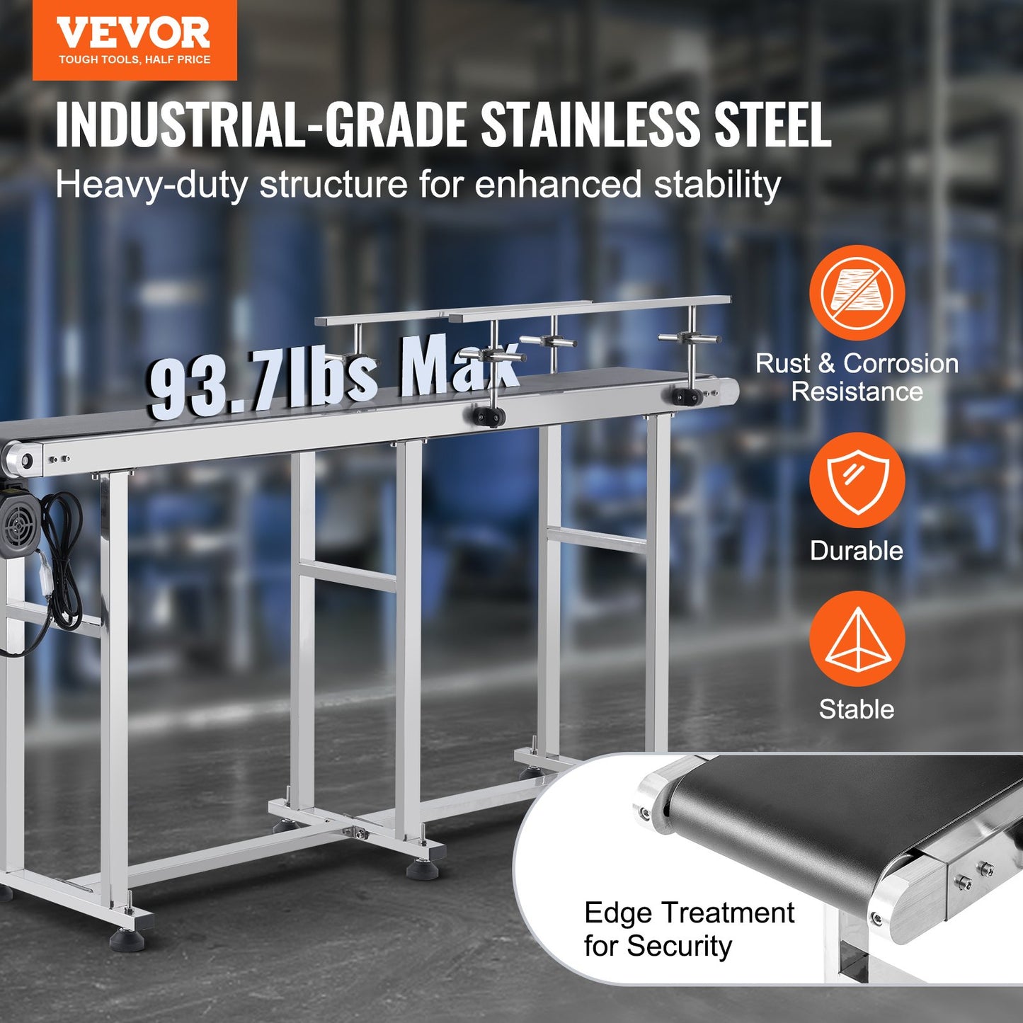 Bandförderer, 71 x 7,8 Zoll Fördertisch, Hochleistungs-Edelstahl-Motorbandförderer für Tintenstrahlcodierungsanwendungen, angetriebenes PVC-Band, antistatisch, einstellbare Geschwindigkeit (doppelte Leitplanke)