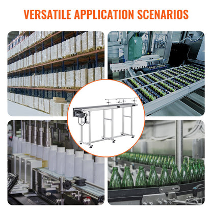Bandförderer, 71 x 7,8 Zoll Fördertisch, Hochleistungs-Edelstahl-Motorbandförderer für Tintenstrahlcodierungsanwendungen, angetriebenes PVC-Band, antistatisch, einstellbare Geschwindigkeit (doppelte Leitplanke)