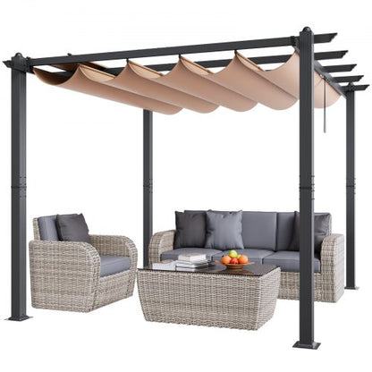 10'x10' Outdoor Retractable Pergola with Sun Shade Canopy Aluminum Beige