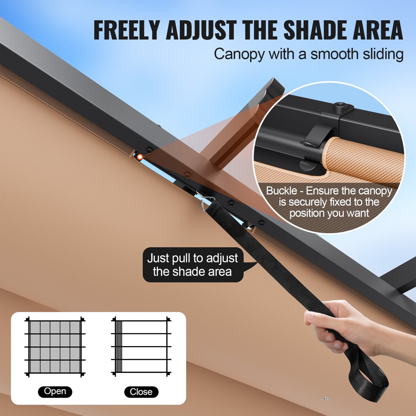 10'x10' Outdoor Retractable Pergola with Sun Shade Canopy Aluminum Beige