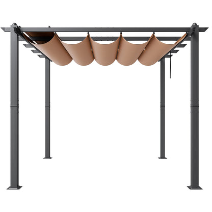 10'x10' einziehbare Pergola für den Außenbereich mit Sonnenschutzdach aus Aluminium in Beige