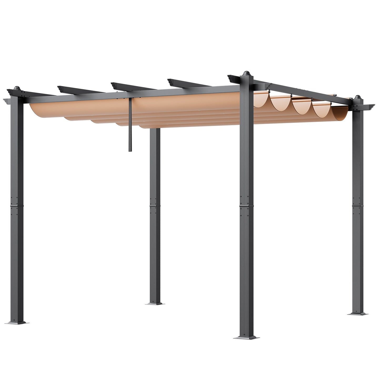 10'x10' einziehbare Pergola für den Außenbereich mit Sonnenschutzdach aus Aluminium in Beige