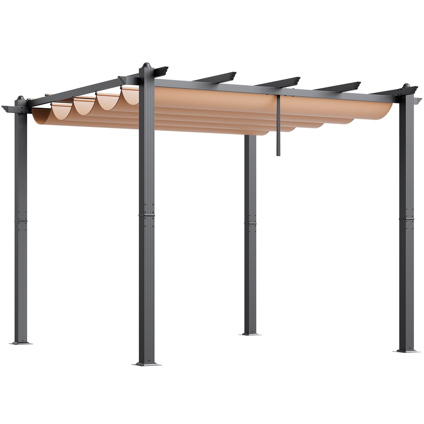 10'x10' einziehbare Pergola für den Außenbereich mit Sonnenschutzdach aus Aluminium in Beige