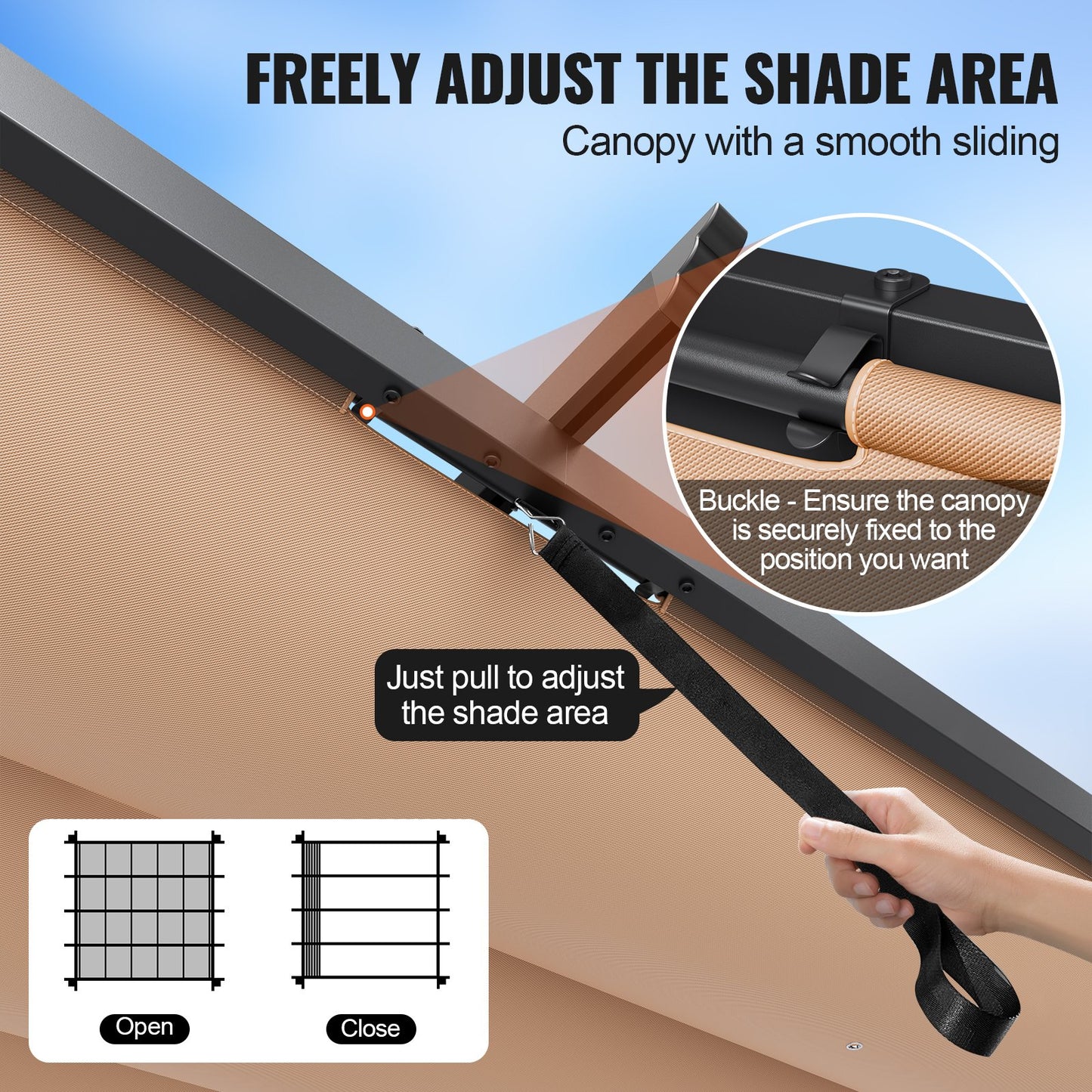 10'x10' einziehbare Pergola für den Außenbereich mit Sonnenschutzdach aus Aluminium in Beige