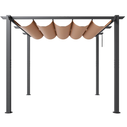 10'x10' einziehbare Pergola für den Außenbereich mit Sonnenschutzdach aus Aluminium in Beige
