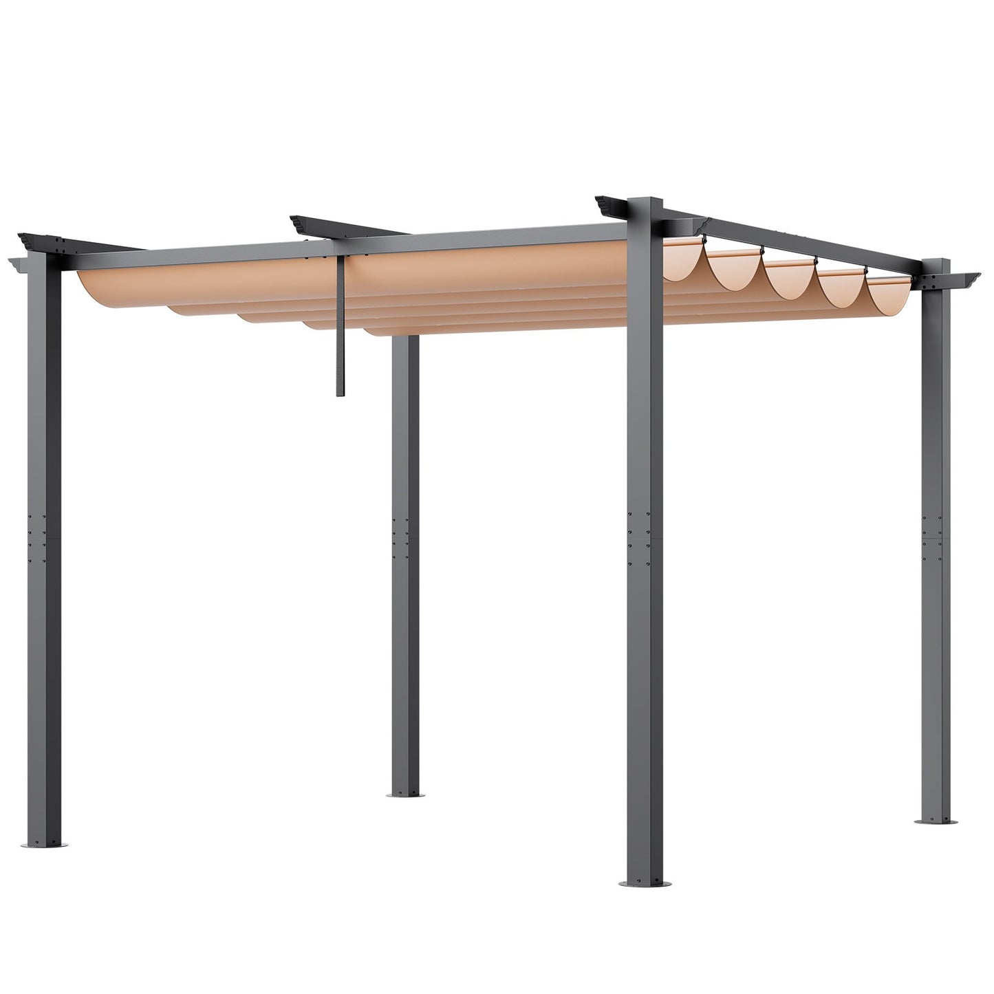 10'x10' einziehbare Pergola für den Außenbereich mit Sonnenschutzdach aus Aluminium in Beige
