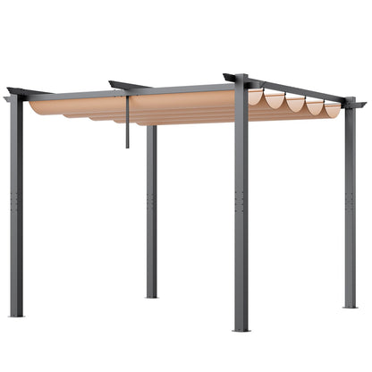 10'x10' einziehbare Pergola für den Außenbereich mit Sonnenschutzdach aus Aluminium in Beige