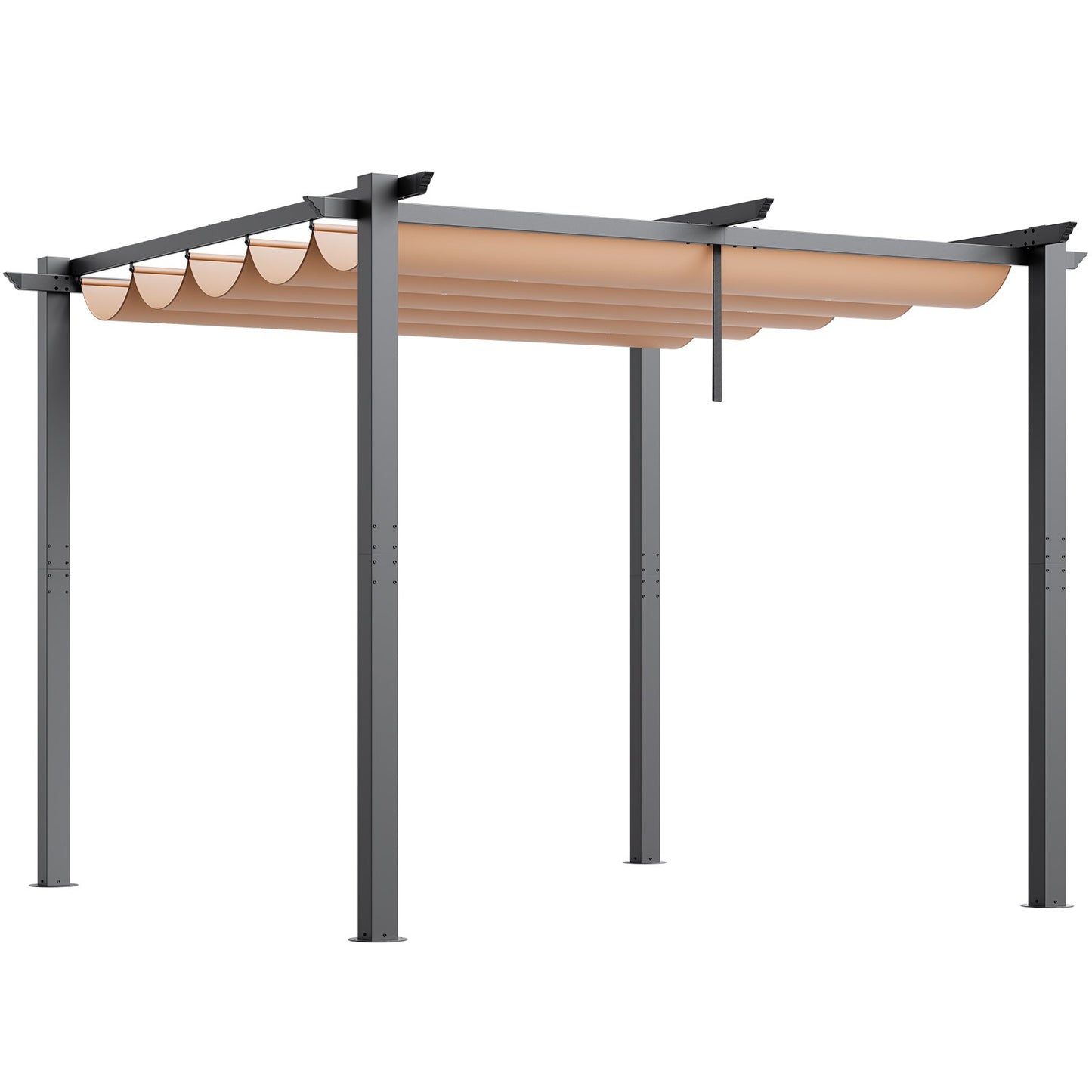 10'x10' einziehbare Pergola für den Außenbereich mit Sonnenschutzdach aus Aluminium in Beige