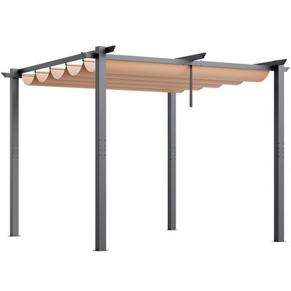 10'x10' einziehbare Pergola für den Außenbereich mit Sonnenschutzdach aus Aluminium in Beige