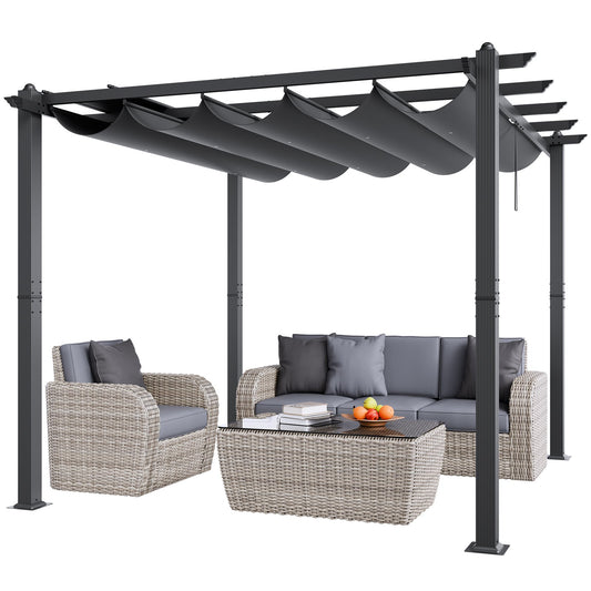 10'x10' einziehbare Pergola für den Außenbereich mit Sonnenschutzdach, Aluminiumgrau