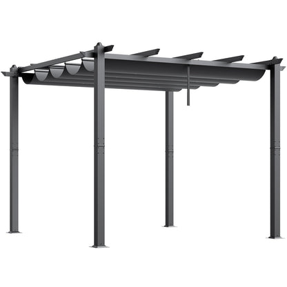 10'x10' einziehbare Pergola für den Außenbereich mit Sonnenschutzdach, Aluminiumgrau