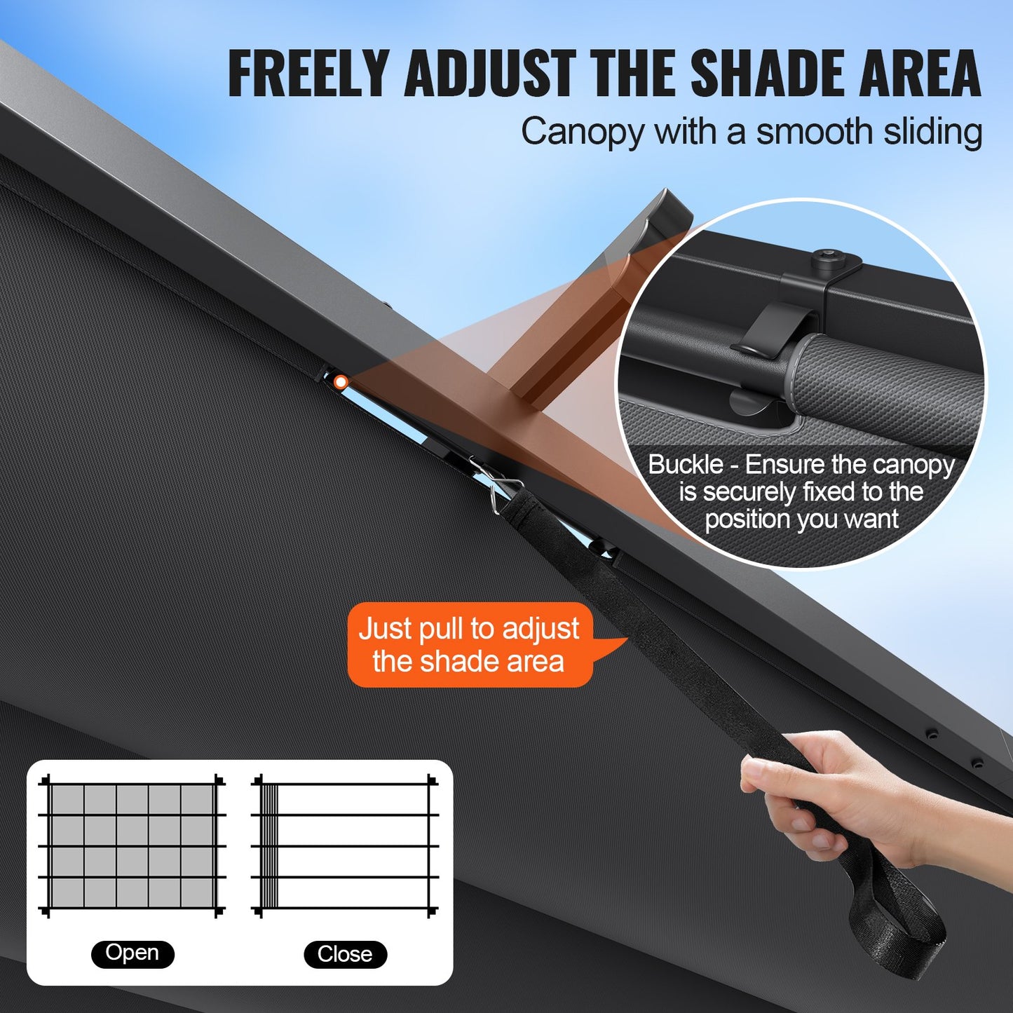 10'x13' einziehbare Pergola für den Außenbereich mit Sonnenschutzdach, Aluminiumgrau