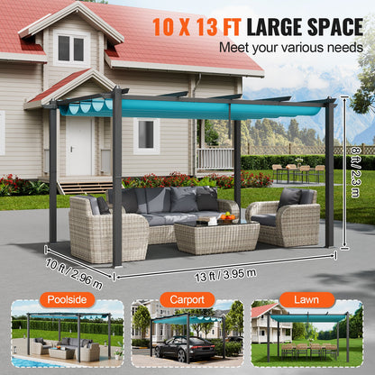 10'x13' einziehbare Pergola für den Außenbereich mit Sonnenschutzdach aus Aluminium