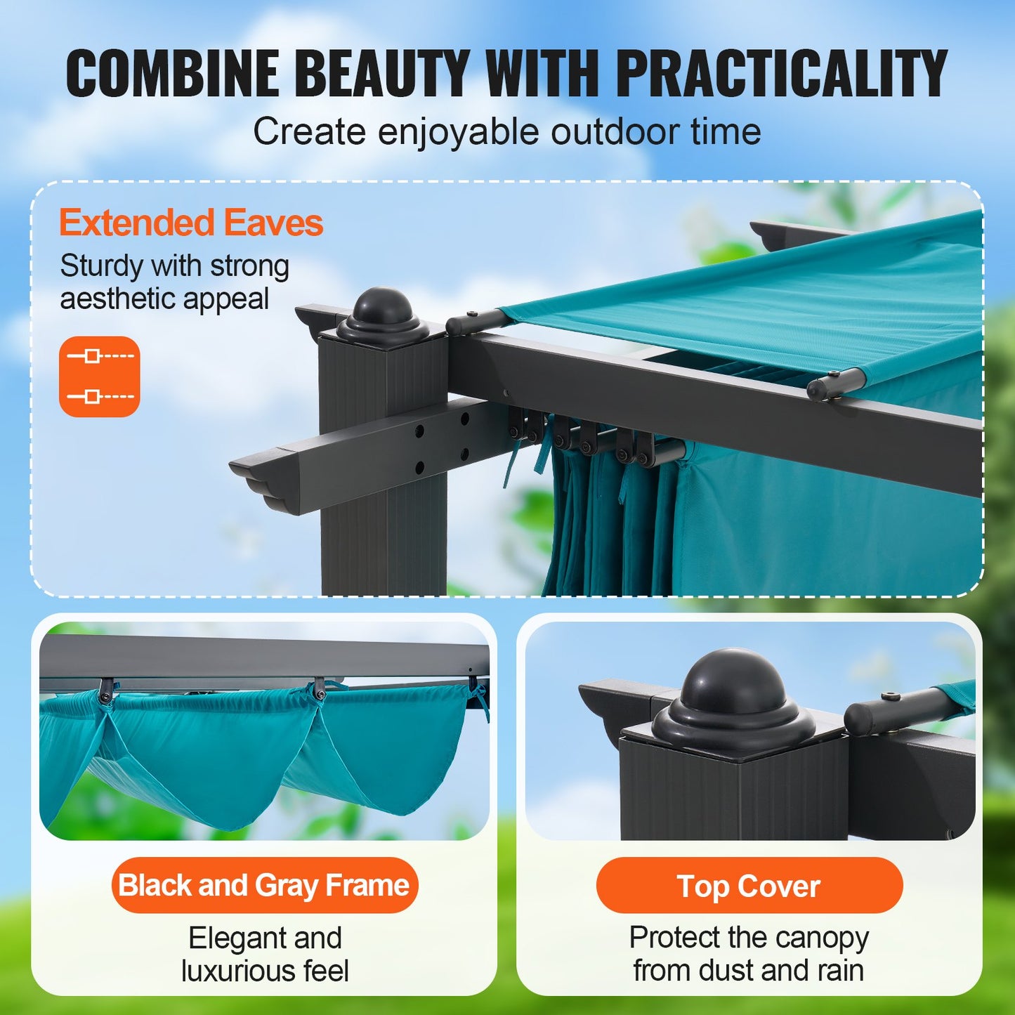 10'x13' einziehbare Pergola für den Außenbereich mit Sonnenschutzdach aus Aluminium