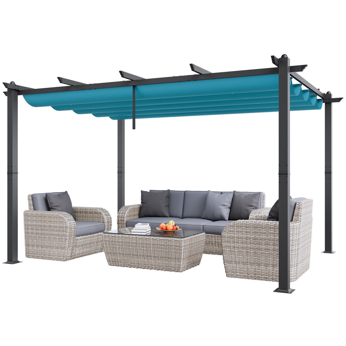 10'x13' einziehbare Pergola für den Außenbereich mit Sonnenschutzdach aus Aluminium