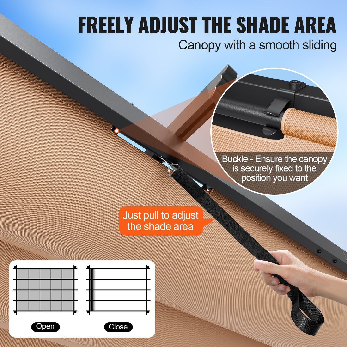 10'x13' einziehbare Pergola für den Außenbereich mit Sonnenschutzdach aus Aluminium in Beige