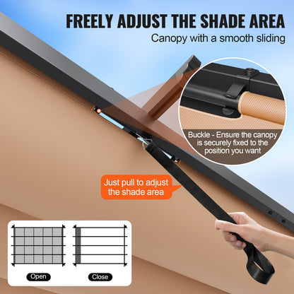 10'x13' einziehbare Pergola für den Außenbereich mit Sonnenschutzdach aus Aluminium in Beige