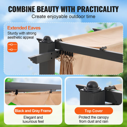 10'x13' einziehbare Pergola für den Außenbereich mit Sonnenschutzdach aus Aluminium in Beige