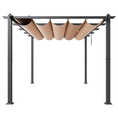 10'x13' einziehbare Pergola für den Außenbereich mit Sonnenschutzdach aus Aluminium in Beige