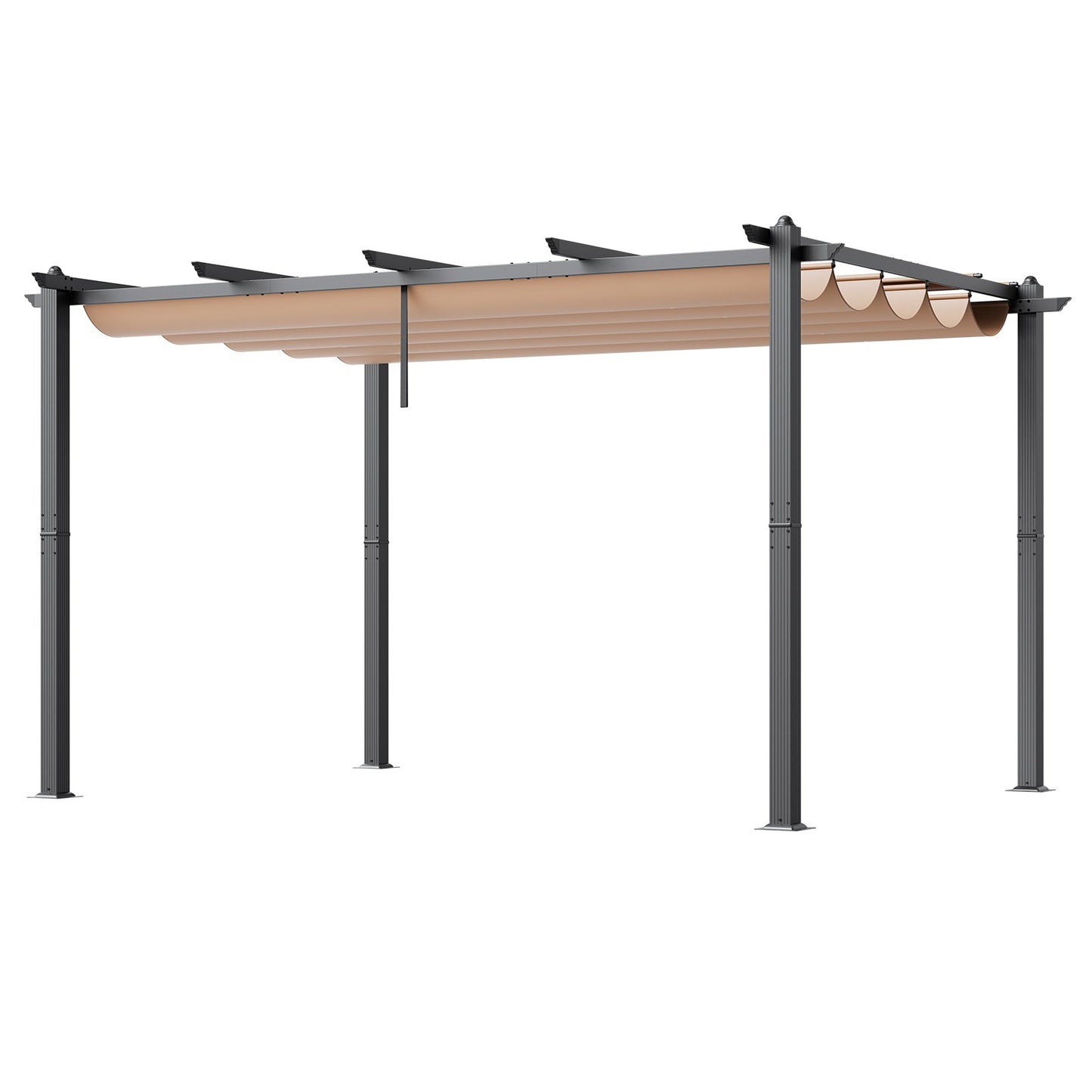 10'x13' einziehbare Pergola für den Außenbereich mit Sonnenschutzdach aus Aluminium in Beige