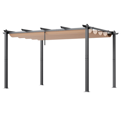 10'x13' einziehbare Pergola für den Außenbereich mit Sonnenschutzdach aus Aluminium in Beige
