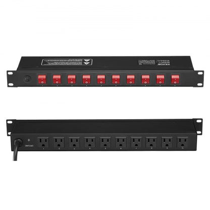 1U PDU, 10 Outlets, Rack Mount Power Strip Fits Standard 19" Server Racks, with Independent Switch Surge Protection & Overload Protection, 110-125V/15A, Ideal for Home and Office