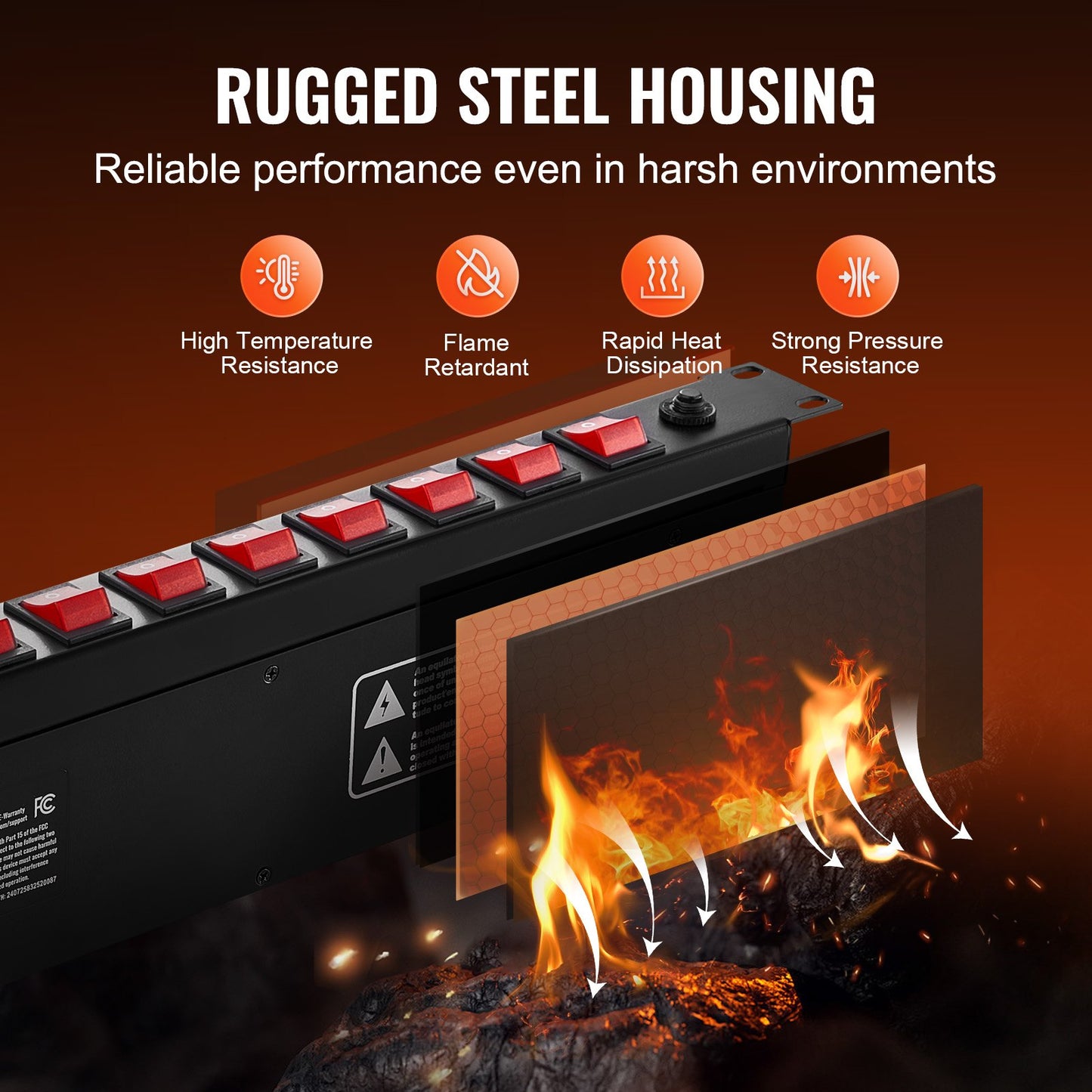 1U PDU, 10 Outlets, Rack Mount Power Strip Fits Standard 19" Server Racks, with Independent Switch Surge Protection & Overload Protection, 110-125V/15A, Ideal for Home and Office