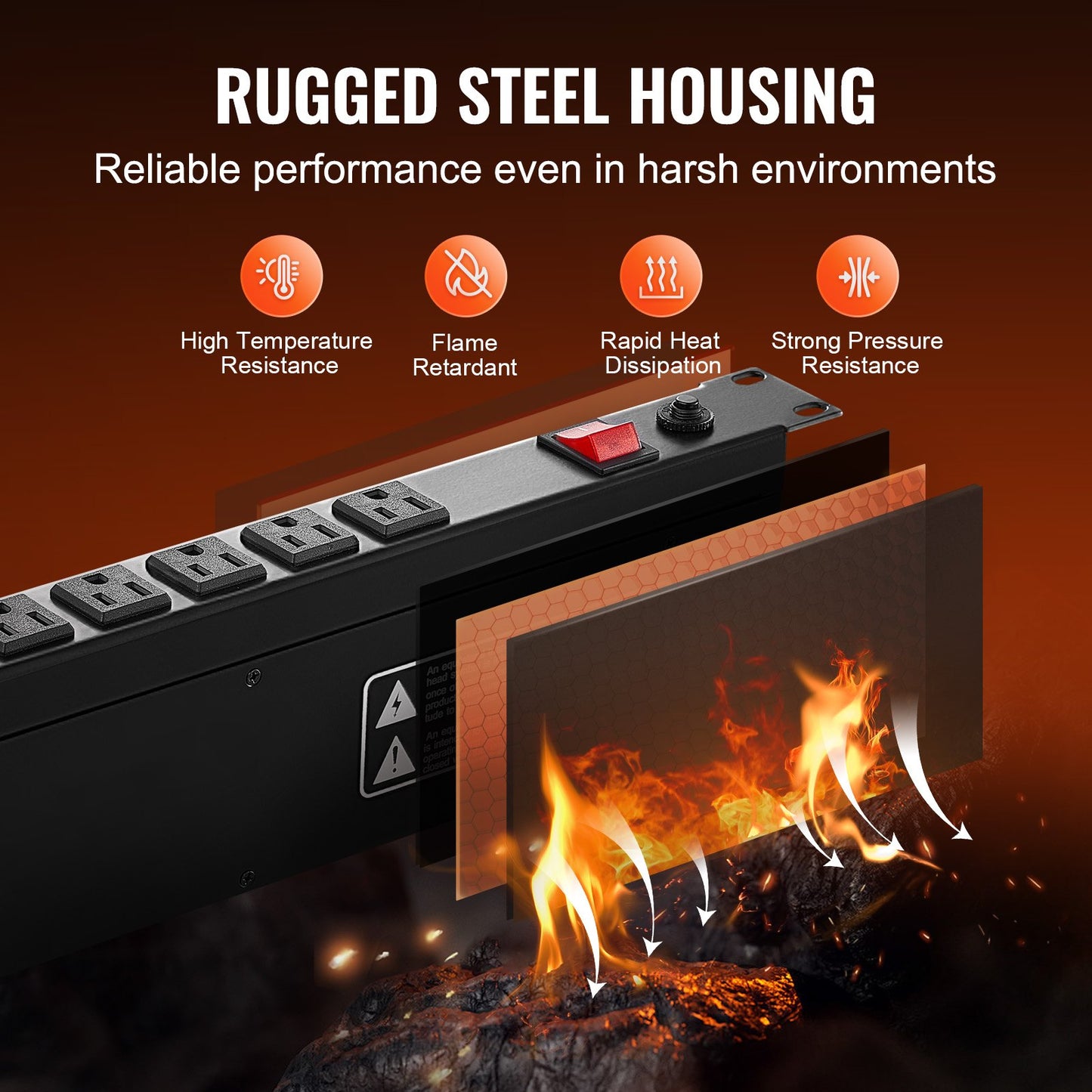 1U PDU, 12 Outlets, Rack Mount Power Strip Fits Standard 19" Server Racks, with Integrated Switch Surge Protection & Overload Protection, 110-125V/15A, Ideal for Home and Office