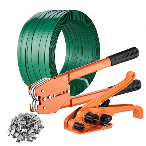 Banding Strapping Kit with Strapping Tensioner Tool, Banding Sealer Tool, 300 Metal Seals, 1000ft Length PET Band, Pallet Packaging Strapping Banding Kit Banding Packaging Strapping for Packing
