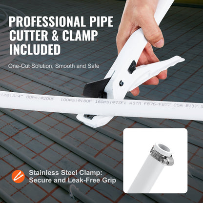 PEX Pipe 3/4 Inch, 100 Feet Length PEX-B Flexible Pipe Tubing for Potable Water, Pex Water Lines for Hot/Cold Water & Easily Restore, Plumbing Applications with Free Cutter & Clamps ,White