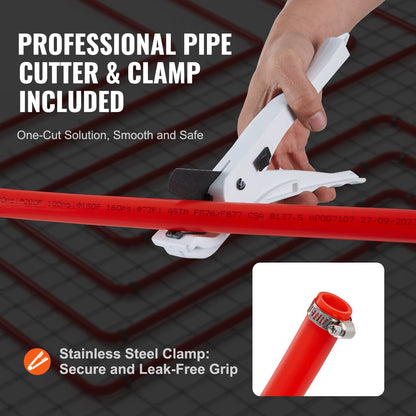 PEX Pipe 3/4 Inch, 100 Feet Length PEX-B Flexible Pipe Tubing for Potable Water, Pex Water Lines for Hot/Cold Water & Easily Restore, Plumbing Applications with Free Cutter & Clamps ,Red