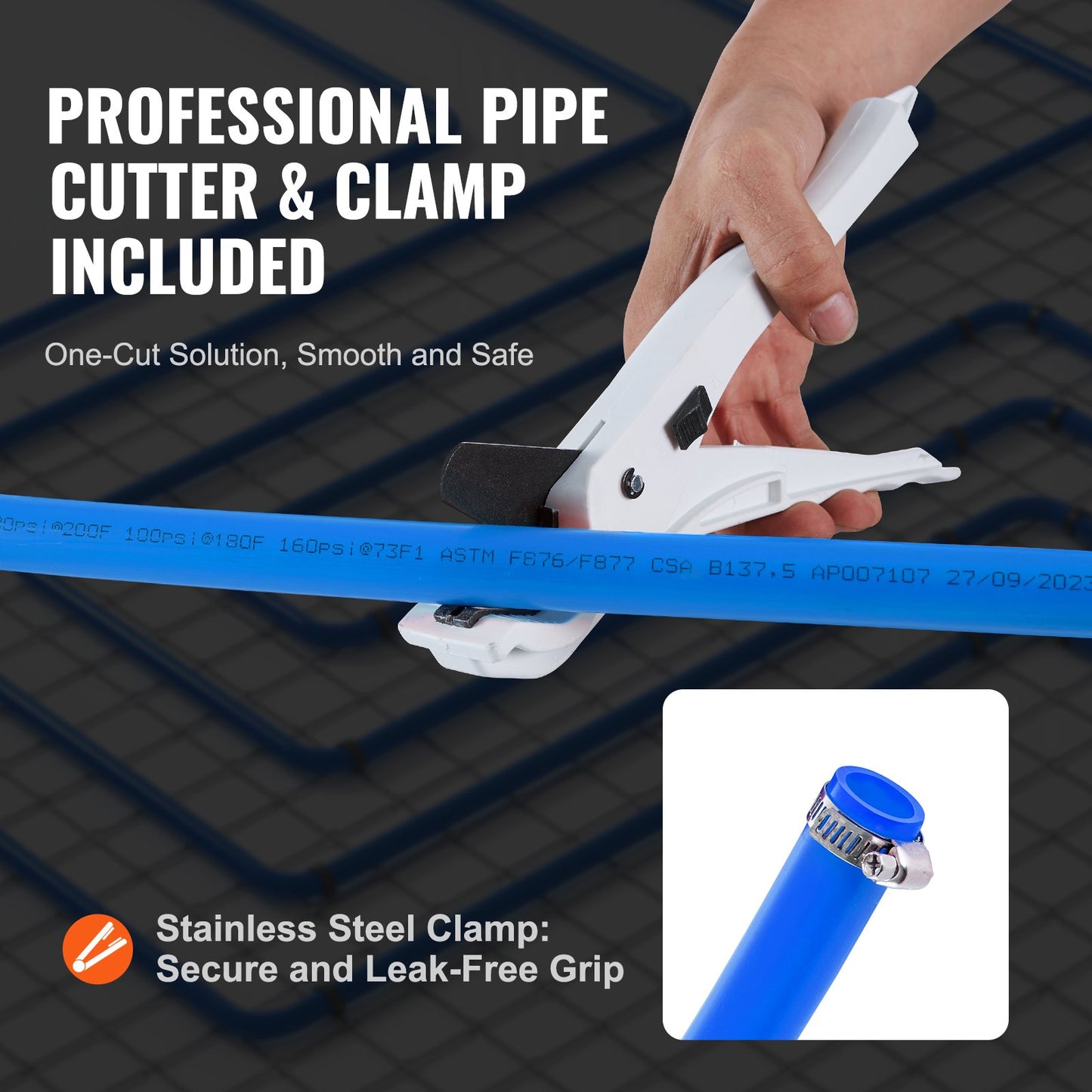 PEX Pipe 3/4 Inch, 100 Feet Length PEX-B Flexible Pipe Tubing for Potable Water, Pex Water Lines for Hot/Cold Water & Easily Restore, Plumbing Applications with Free Cutter & Clamps ,Blue