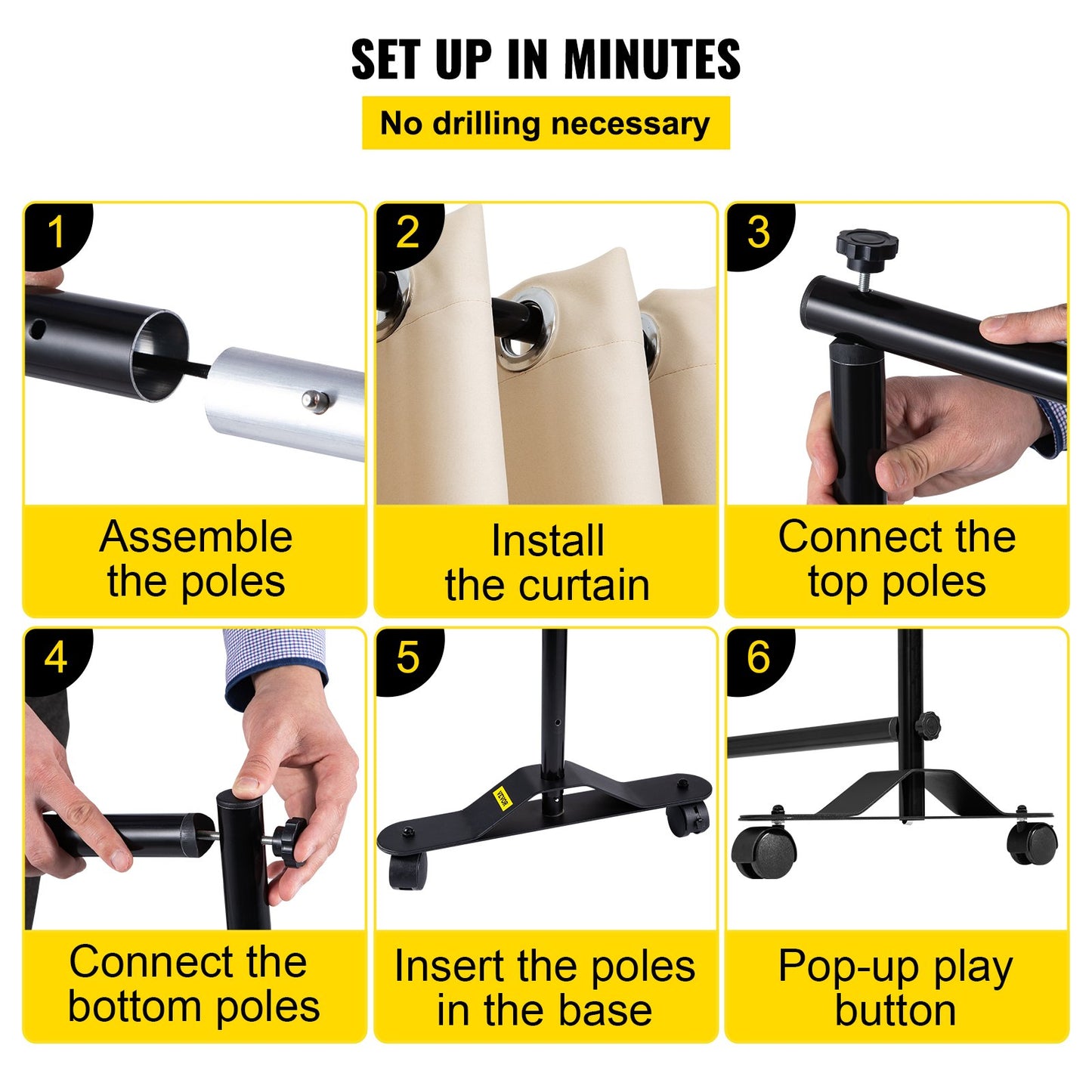 Curtain Divider, 8 x 10 Feet, 4 Rolling Wheels Room Divider, Aluminum Alloy Frame, Blackout Curtain and Portable Oxford Bag Included, Expandable Room Divider for Office, Conference Beige