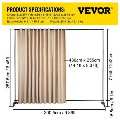 Curtain Divider, 8 x 10 Feet, 4 Rolling Wheels Room Divider, Aluminum Alloy Frame, Blackout Curtain and Portable Oxford Bag Included, Expandable Room Divider for Office, Conference Beige