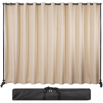 Curtain Divider, 8 x 10 Feet, 4 Rolling Wheels Room Divider, Aluminum Alloy Frame, Blackout Curtain and Portable Oxford Bag Included, Expandable Room Divider for Office, Conference Beige