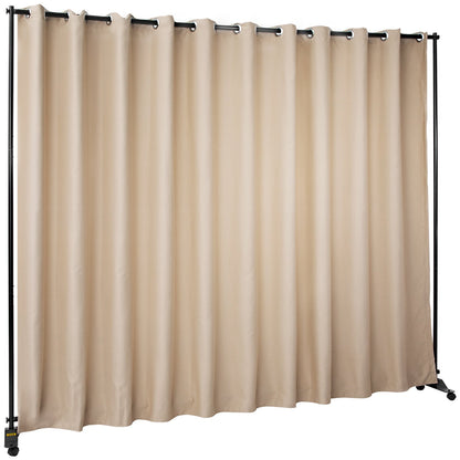 Curtain Divider, 8 x 10 Feet, 4 Rolling Wheels Room Divider, Aluminum Alloy Frame, Blackout Curtain and Portable Oxford Bag Included, Expandable Room Divider for Office, Conference Beige
