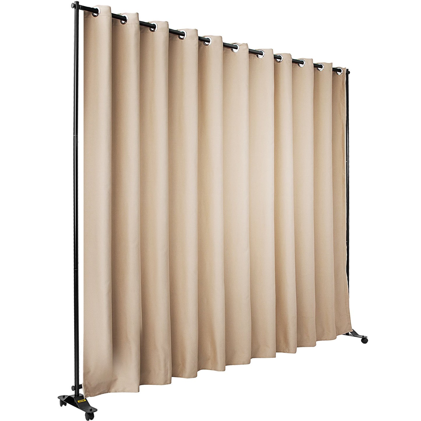 Curtain Divider, 8 x 10 Feet, 4 Rolling Wheels Room Divider, Aluminum Alloy Frame, Blackout Curtain and Portable Oxford Bag Included, Expandable Room Divider for Office, Conference Beige