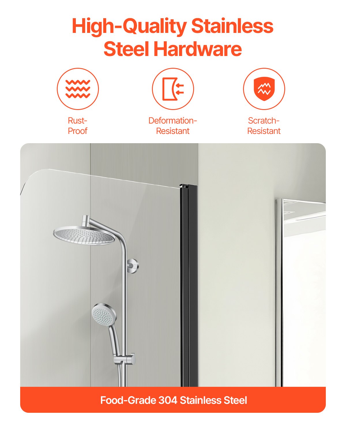 Rahmenlose Duschtür für Badewanne, 86,4 cm B x 139,7 cm H, 180° schwenkbare Tür