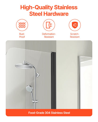 Rahmenlose Duschtür für Badewanne, 86,4 cm B x 139,7 cm H, 180° schwenkbare Tür