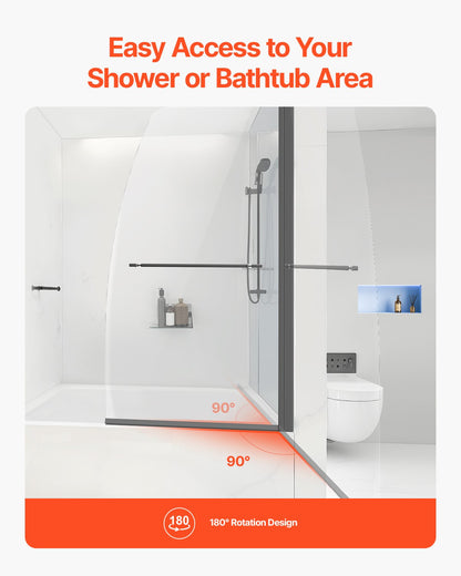 Rahmenlose Duschtür für Badewanne, 86,4 cm B x 139,7 cm H, 180° schwenkbare Tür