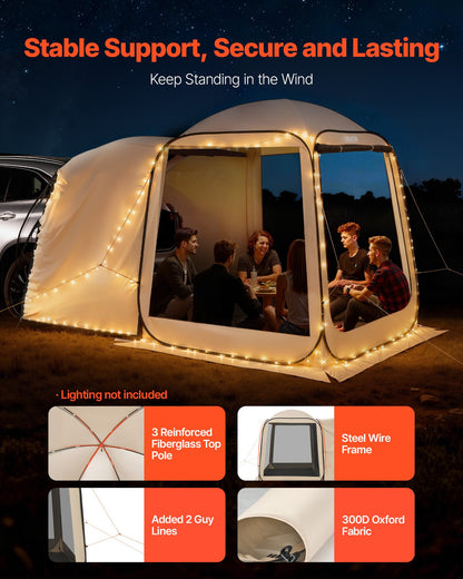 Screen House Tent, 6 x 6 ft, 4-6 Person Pop Up SUV Tailgate Tent, Portable Screened in Canopy with Carry Bag, Netting Sides, for Car Camping, Garden, Patio, Backyard, Outdoor Activities, Beige