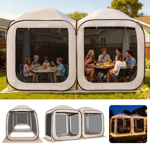 Screen House Tent, 12 x 6 ft, 2 in 1 Pop Up Screen Tent, Portable Screened in Canopy with Carry Bag, Netting Sides, Ground Stakes, for Garden, Patio, Backyard, and Outdoor Activities, Beige