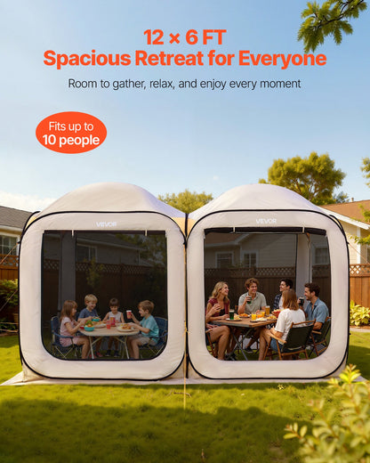 Screen House Tent, 12 x 6 ft, 2 in 1 Pop Up Screen Tent, Portable Screened in Canopy with Carry Bag, Netting Sides, Ground Stakes, for Garden, Patio, Backyard, and Outdoor Activities, Beige