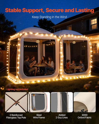 Screen House Tent, 12 x 6 ft, 2 in 1 Pop Up Screen Tent, Portable Screened in Canopy with Carry Bag, Netting Sides, Ground Stakes, for Garden, Patio, Backyard, and Outdoor Activities, Beige