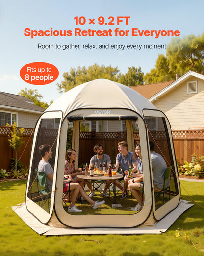 Screen House Tent, 10 x 9.2 ft, 4-8 Person Pop Up Screen Tent, Portable Screened in Canopy with Carry Bag, Netting Sides, Ground Stakes, for Garden, Patio, Backyard, Outdoor Activities, Beige